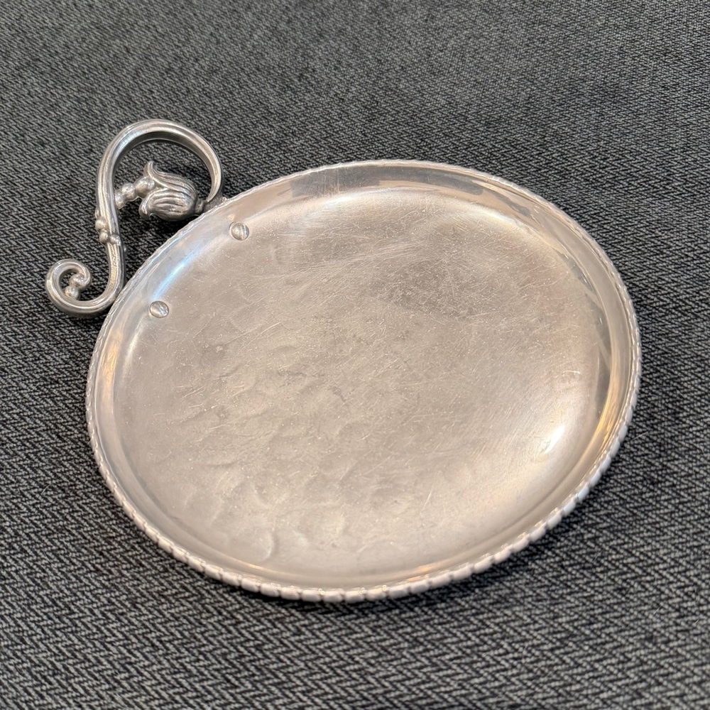 Vintage Wrought Farberware Hammered Round Tray with Floral Detail